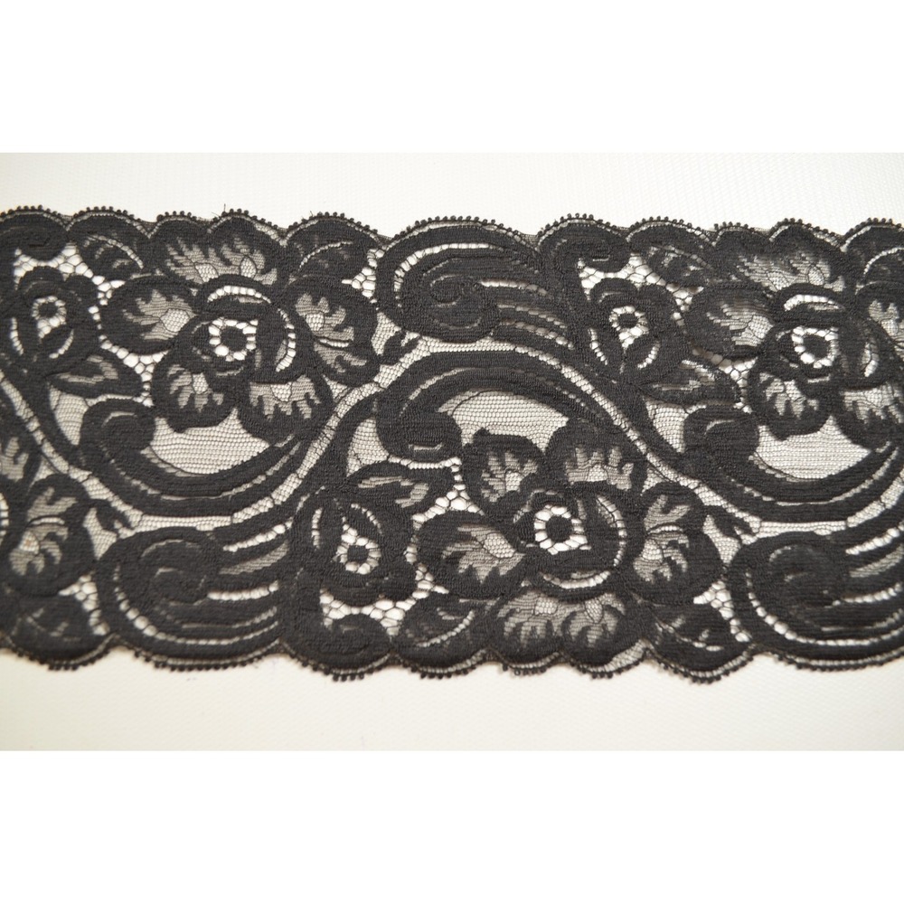 Vintage Black Floral Lace Scalloped Edge Trim 4.75 " Wide BY THE YARD